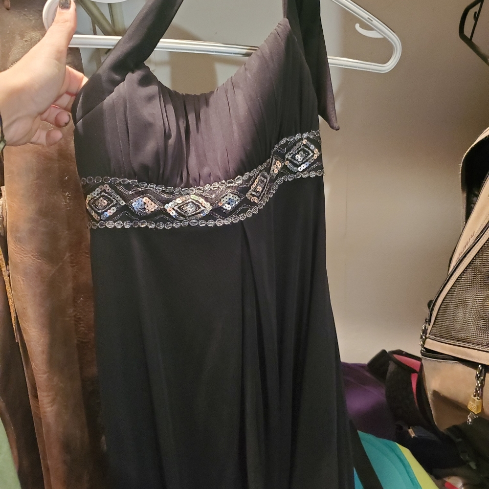 Sequin & Black Halter Top Dress NWT